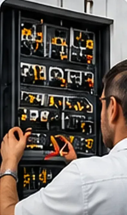Profissional ajustando um quadro elétrico (imagem ilustrativa)