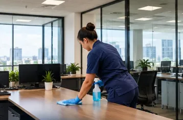 Profissional limpando a mesa de um escritório (imagem ilustrativa)
